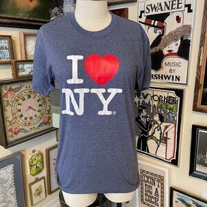 I Love NY Graphic Tee Blue Heather Cotton Blend Unisex Size L Licensed USA-Made